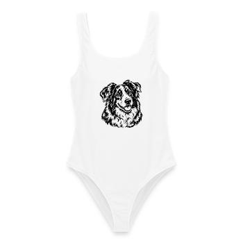 Australian Shepherd – Schwarz Weiß Hundeporträt - Frauen Badeanzug - Weiß - Vorne - AI Model Female 172 dark (172cm)