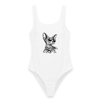 Sphynx Katze – Cooler Biker mit Sonnenbrille - Frauen Badeanzug - Weiß - Vorne - AI Model Female 172 dark (172cm)