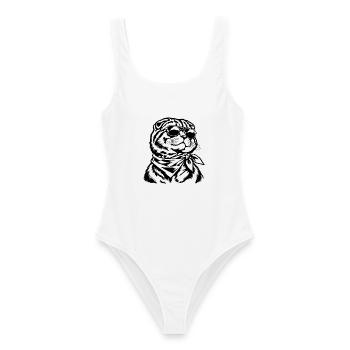 Scottish Fold Katze – Sonnenbrille und Bandana - Frauen Badeanzug - Weiß - Vorne - AI Model Female 172 dark (172cm)