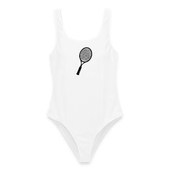 Badminton_Schlaeger_Geschenk_Badminton_Spieler - Frauen Badeanzug - Weiß - Vorne - AI Model Female 172 dark (172cm)
