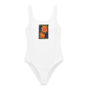 Sonnenblumen-Burst-Rahmen - Frauen Badeanzug - Weiß - Vorne - AI Model Female 172 dark (172cm)