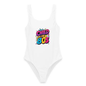 Kind der 80er – Child of the 80s Retro Neon - Frauen Badeanzug - Weiß - Vorne - AI Model Female 172 dark (172cm)
