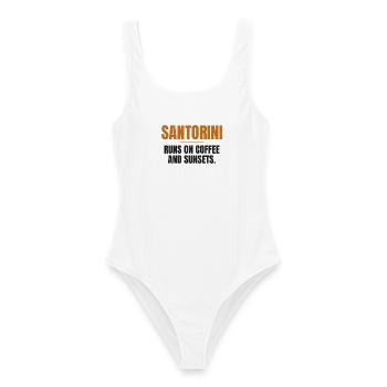 Santorini lebt von Kaffee und Sonnenuntergängen - Frauen Badeanzug - Weiß - Vorne - AI Model Female 172 dark (172cm)