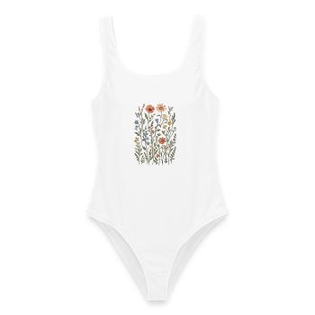 Wildblumen – eine botanische Wiese im Vintage-Stil - Frauen Badeanzug - Weiß - Vorne - AI Model Female 172 dark (172cm)