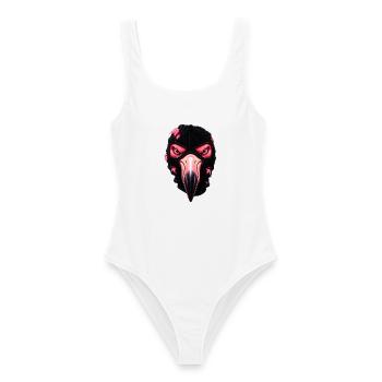 Flamingo mit Sturmhaube – Frecher Streetstyle - Frauen Badeanzug - Weiß - Vorne - AI Model Female 172 dark (172cm)