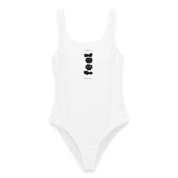 Feel – Hör auf dein Herz | Minimalistischer Spruch - Frauen Badeanzug - Weiß - Vorne - AI Model Female 172 dark (172cm)