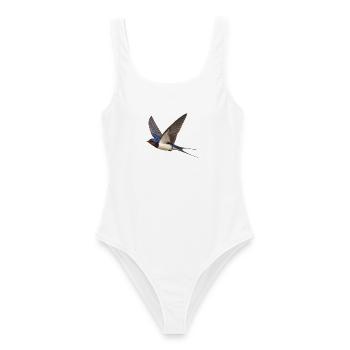 Rauchschwalbe im Flug – Singvogel mit Gabelschwanz - Frauen Badeanzug - Weiß - Vorne - AI Model Female 172 dark (172cm)