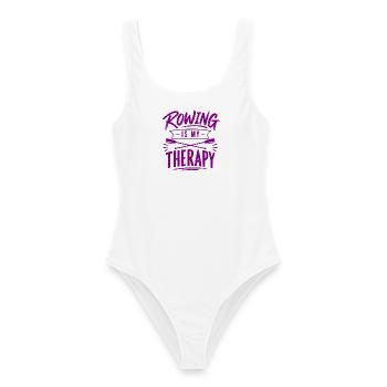 Rowing is my Therapy - Rudern - Therapie - Ruderer - Frauen Badeanzug - Weiß - Vorne - AI Model Female 172 dark (172cm)