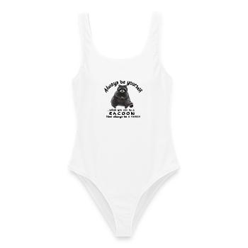 Always be yourself - Waschbär mit Keks - Frauen Badeanzug - Weiß - Vorne - AI Model Female 172 dark (172cm)