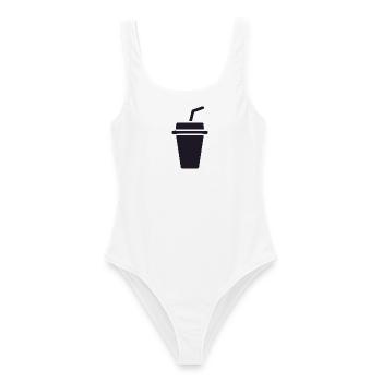Kaffee-Becher Silhouette mit Stroh - Frauen Badeanzug - Weiß - Vorne - AI Model Female 172 dark (172cm)