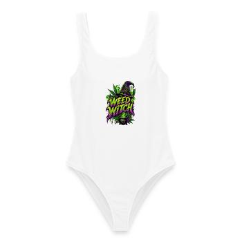 Weed Witch – Magische Cannabis Hexe - Frauen Badeanzug - Weiß - Vorne - AI Model Female 172 dark (172cm)