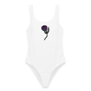 Blaues Rosen-Aquarell auf Schwarz - Frauen Badeanzug - Weiß - Vorne - AI Model Female 172 dark (172cm)