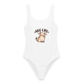 Veg Life Cute Cow - Frauen Badeanzug - Weiß - Vorne - AI Model Female 172 dark (172cm)