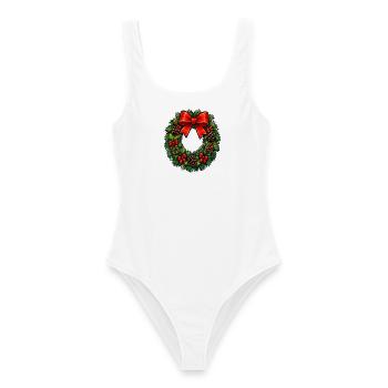 Weihnachtskranz mit roter Schleife - Frauen Badeanzug - Weiß - Vorne - AI Model Female 172 dark (172cm)