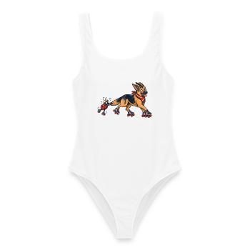 Schäferhund und Marienkäfer auf Rollschuhen - Frauen Badeanzug - Weiß - Vorne - AI Model Female 172 dark (172cm)