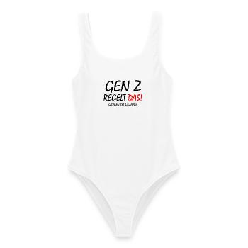 gen z regelt das - Frauen Badeanzug - Weiß - Vorne - AI Model Female 172 dark (172cm)