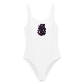 Hexenkatze mit violetten Rosen und Zaubertränken - Frauen Badeanzug - Weiß - Vorne - AI Model Female 172 dark (172cm)