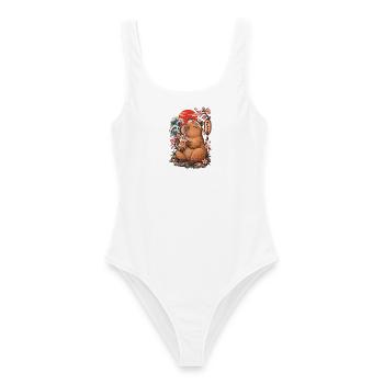 Capybara mit Bubble Tea und japanischen Wellen - Frauen Badeanzug - Weiß - Vorne - AI Model Female 172 dark (172cm)