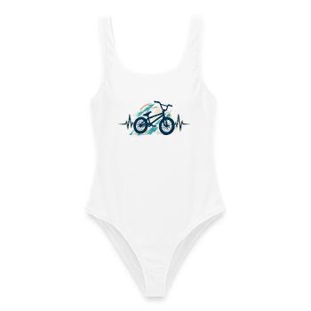 BMX Herzschlag EKG: Minimalistisches Silhouette - Frauen Badeanzug - Weiß - Vorne - AI Model Female 172 dark (172cm)