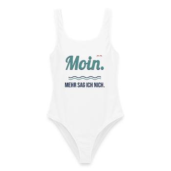 Moin. Mehr sag ich nich. – Norddeutscher Spruch - Frauen Badeanzug - Weiß - Vorne - AI Model Female 172 dark (172cm)