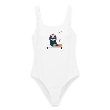 Panda am Plattenspieler – gemütliche Vinylpause - Frauen Badeanzug - Weiß - Vorne - AI Model Female 172 dark (172cm)