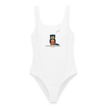 Otter mit Kaffeetasse – kleine Kaffeeauszeit - Frauen Badeanzug - Weiß - Vorne - AI Model Female 172 dark (172cm)