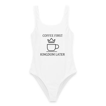 Coffee First Kingdom Later – Kaffee & Krone - Frauen Badeanzug - Weiß - Vorne - AI Model Female 172 dark (172cm)