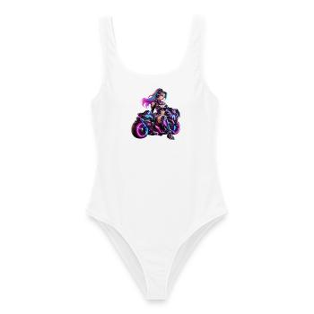 Cyber-Neon-Moto-Königin - Frauen Badeanzug - Weiß - Vorne - AI Model Female 172 dark (172cm)