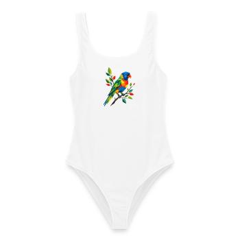 Bunter Regenbogenlori auf einem Zweig   - Frauen Badeanzug - Weiß - Vorne - AI Model Female 172 dark (172cm)