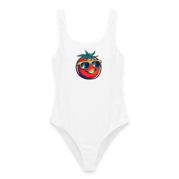 Lachende Tomate mit gelber Sonnenbrille - Frauen Badeanzug - Weiß - Vorne - AI Model Female 172 dark (172cm)