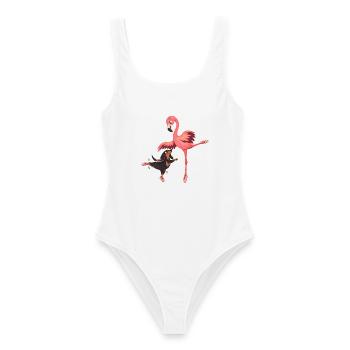 Dackel und Flamingo tanzen Ballett - Frauen Badeanzug - Weiß - Vorne - AI Model Female 172 dark (172cm)
