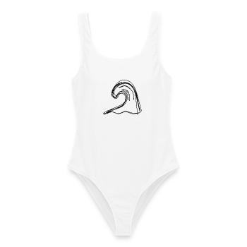 Brandungswelle handgezeichnet - Frauen Badeanzug - Weiß - Vorne - AI Model Female 172 dark (172cm)