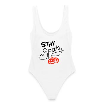 stay spooky Kürbis - Frauen Badeanzug - Weiß - Hinten - AI Model Female 172 dark (172cm)
