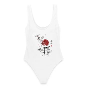Sakura Torii am roten Mond - Frauen Badeanzug - Weiß - Hinten - AI Model Female 172 dark (172cm)