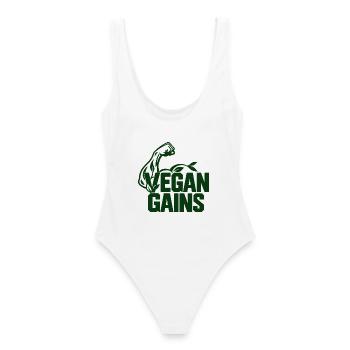Vegan Gains - Frauen Badeanzug - Weiß - Hinten - AI Model Female 172 dark (172cm)