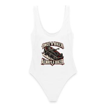 Einmal Biker, immer Biker. Biker-Humor - Frauen Badeanzug - Weiß - Hinten - AI Model Female 172 dark (172cm)