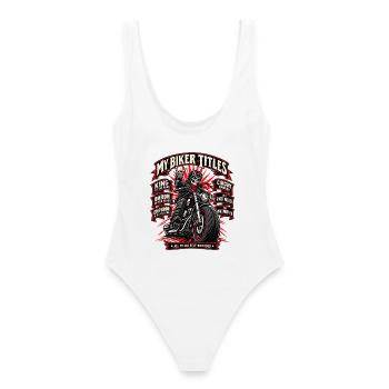 Meine Ehrentitel Biker. Biker-Humor - Frauen Badeanzug - Weiß - Hinten - AI Model Female 172 dark (172cm)