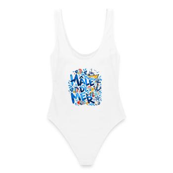 Männlicher Sea Nautical Illustrated Ocean Blue - Frauen Badeanzug - Weiß - Hinten - AI Model Female 172 dark (172cm)