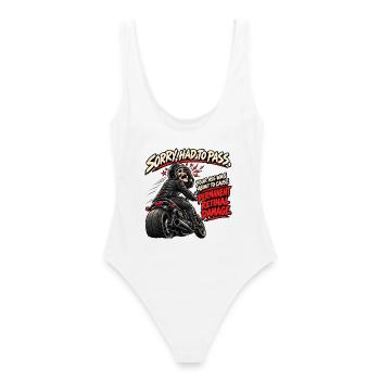 Überholen, Augenschaden. Biker-Humor - Frauen Badeanzug - Weiß - Hinten - AI Model Female 172 dark (172cm)