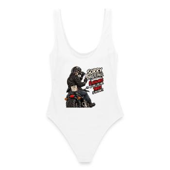 Überholen. Beliebtheitsumfrage. Biker-Humor - Frauen Badeanzug - Weiß - Hinten - AI Model Female 172 dark (172cm)