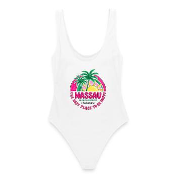 Nassau Palm Sonnenuntergangsmode für immer - Frauen Badeanzug - Weiß - Hinten - AI Model Female 172 dark (172cm)