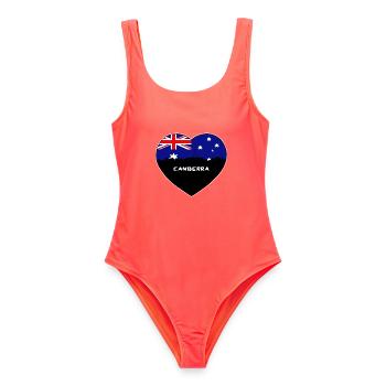 Canberra Australien Flagge Skyline Reise Souvenir - Frauen Badeanzug - Korallenrot - Vorne - AI Model Female 172 light (172cm)