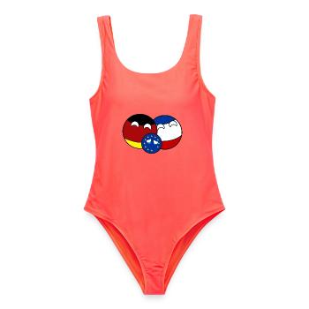 Countryball Germany France EU - Brexit - Frauen Badeanzug - Korallenrot - Vorne - AI Model Female 172 light (172cm)