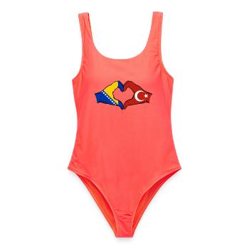 Bosnien Türkei Flagge Hände Herzform - Frauen Badeanzug - Korallenrot - Vorne - AI Model Female 172 light (172cm)