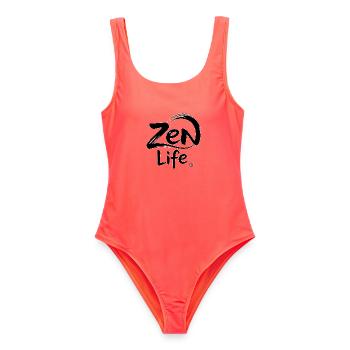Zen-Leben: Frieden und Gleichgewicht - Frauen Badeanzug - Korallenrot - Vorne - AI Model Female 172 light (172cm)