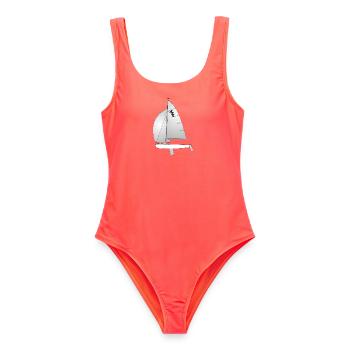 420er Riss - Frauen Badeanzug - Korallenrot - Vorne - AI Model Female 172 light (172cm)