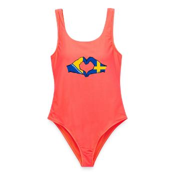Bosnien Schweden Flagge Hände Herzform - Frauen Badeanzug - Korallenrot - Vorne - AI Model Female 172 light (172cm)