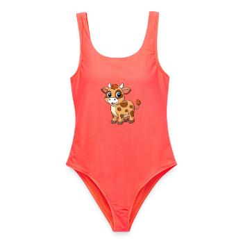 Kuh Niedliche Maskottchen Zeichentrickfigur Kawaii - Frauen Badeanzug - Korallenrot - Vorne - AI Model Female 172 light (172cm)