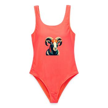 Ram Cartoon Figur Buntes Haustier Tier - Frauen Badeanzug - Korallenrot - Vorne - AI Model Female 172 light (172cm)