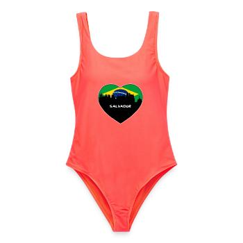 Salvador Brasilien Flagge Skyline Reise Souvenir - Frauen Badeanzug - Korallenrot - Vorne - AI Model Female 172 light (172cm)